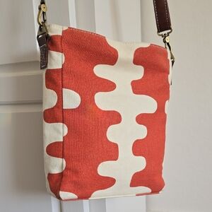 Maika Rusty Red Orange And Cream  Crossbody Purse Bag Vegan Leather Canvas